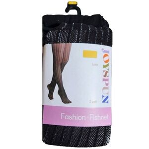 NEW 2 pair Joyspun Fashion Tights Fishnet Opaque Black Hoisery